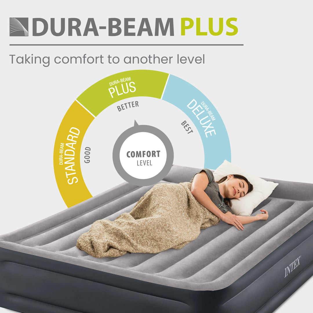 Intex Dura Beam Deluxe Pillow Mattress Air Bed with Built In Pump, Queen