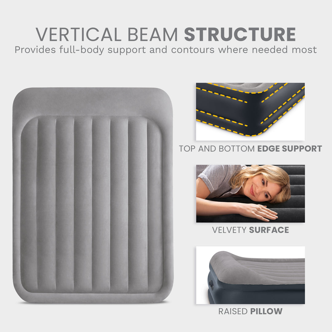 Intex Dura Beam Deluxe Pillow Mattress Air Bed with Built In Pump, Queen