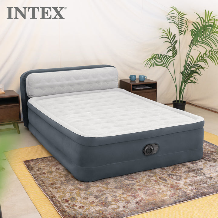 Intex Dura Beam Deluxe Airbed Built in Pump & Ultra Plush Headboard Queen (Used)