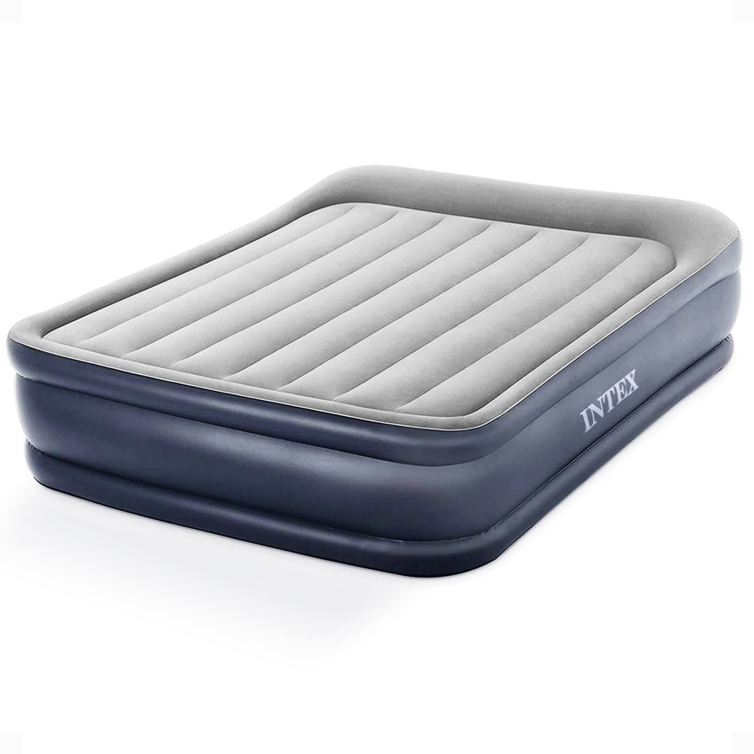 Intex Dura Beam Deluxe Pillow Raised Air Mattress Bed with Built In Pump, Queen