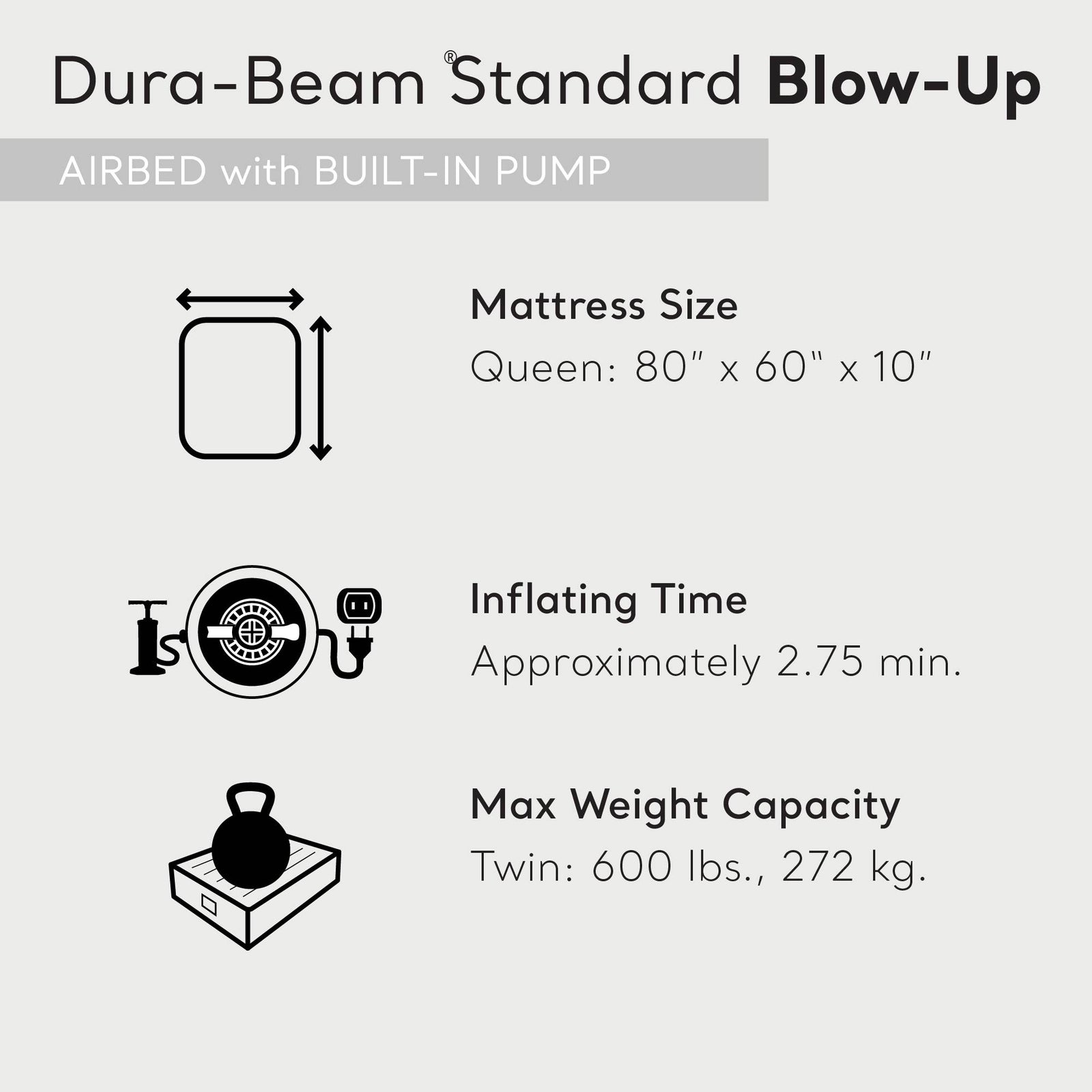 Intex Dura Beam Pillow Rest Airbed Mattress with Built-In Pump, Queen (Used) - VMInnovations