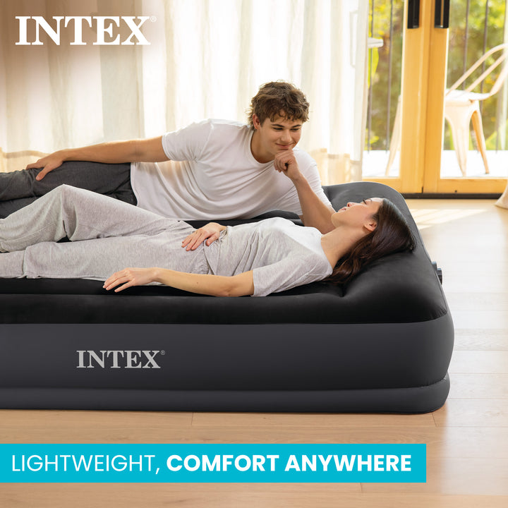Intex Dura Beam Pillow Rest Airbed Mattress with Built-In Pump, Queen (Open Box)