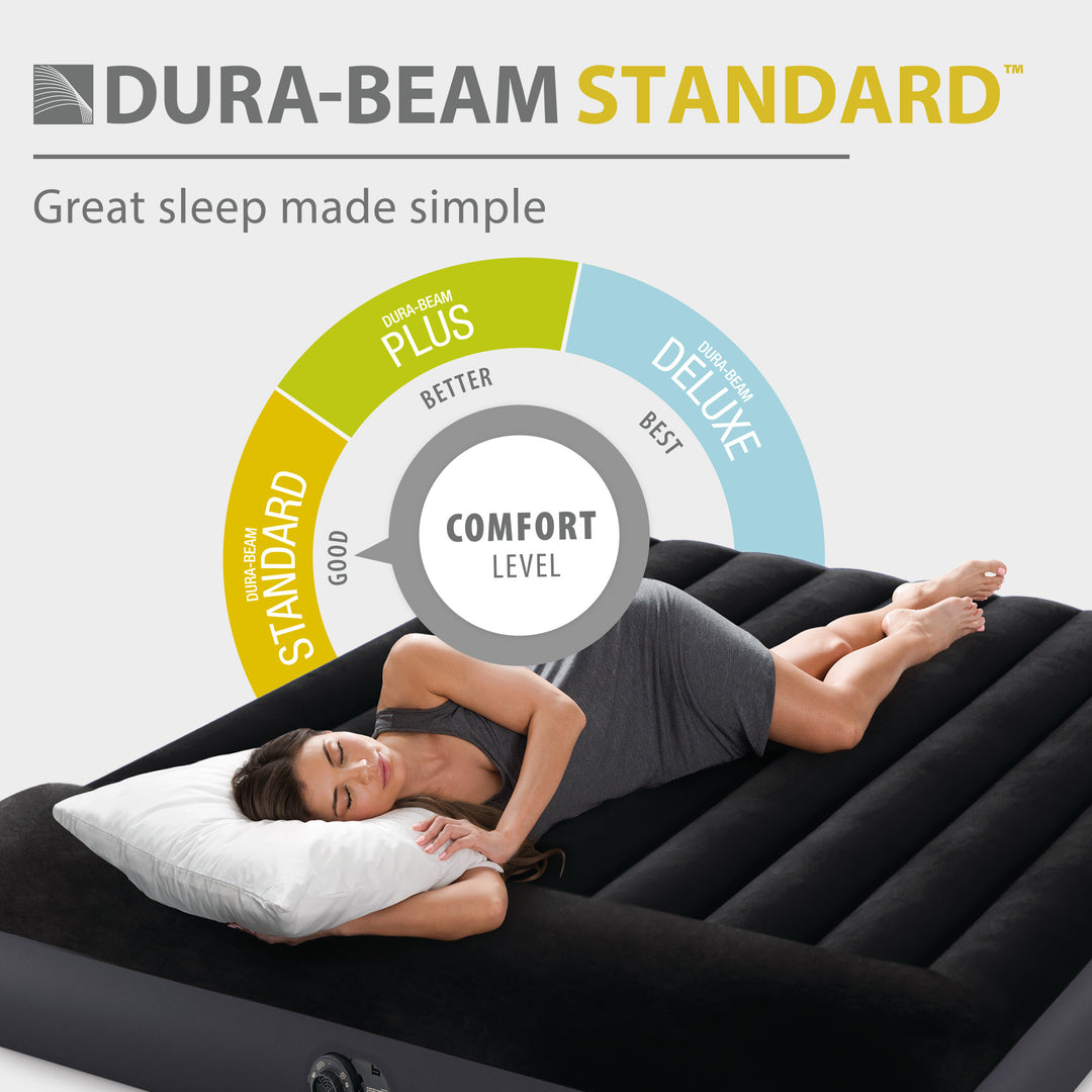 Intex Dura Beam Pillow Rest Airbed Mattress with Built-In Pump, Queen (Open Box)