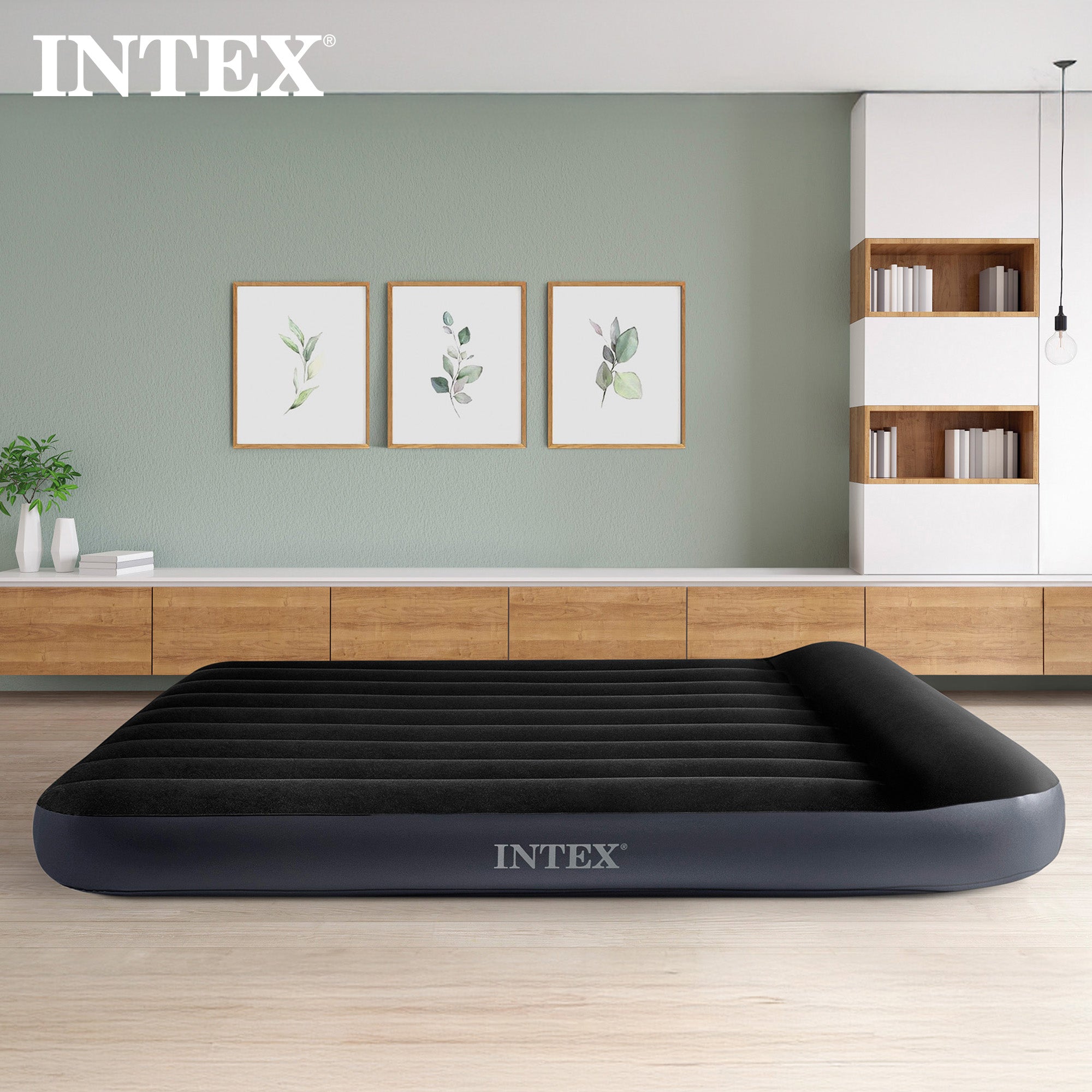Intex Dura Beam Pillow Rest Classic Airbed Mattress with Built-In Pump, Queen - VMInnovations
