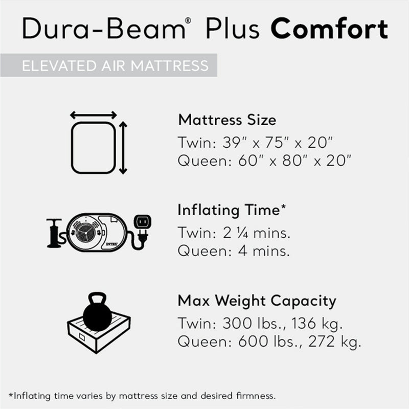 Intex Dura Beam Plus Fiber-Tech Elevated Air Mattress with Built-In Pump, Twin