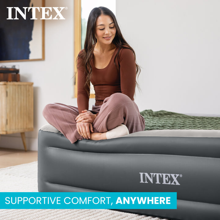 Intex Dura Beam Essential Rest Blow Up Queen Mattress Air Bed with Built In Pump