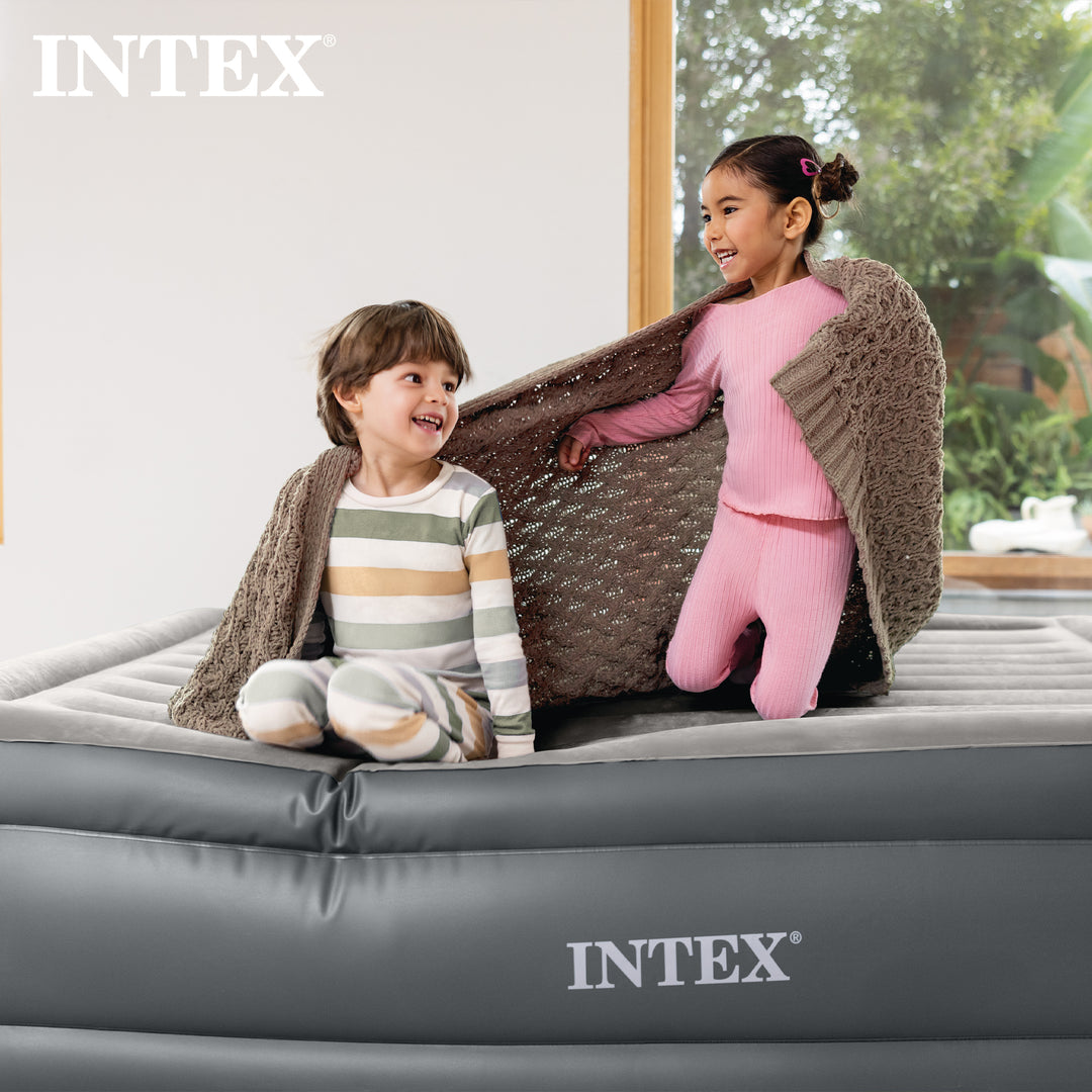 Intex Dura Beam Essential Rest Blow Up Queen Mattress Air Bed with Built In Pump