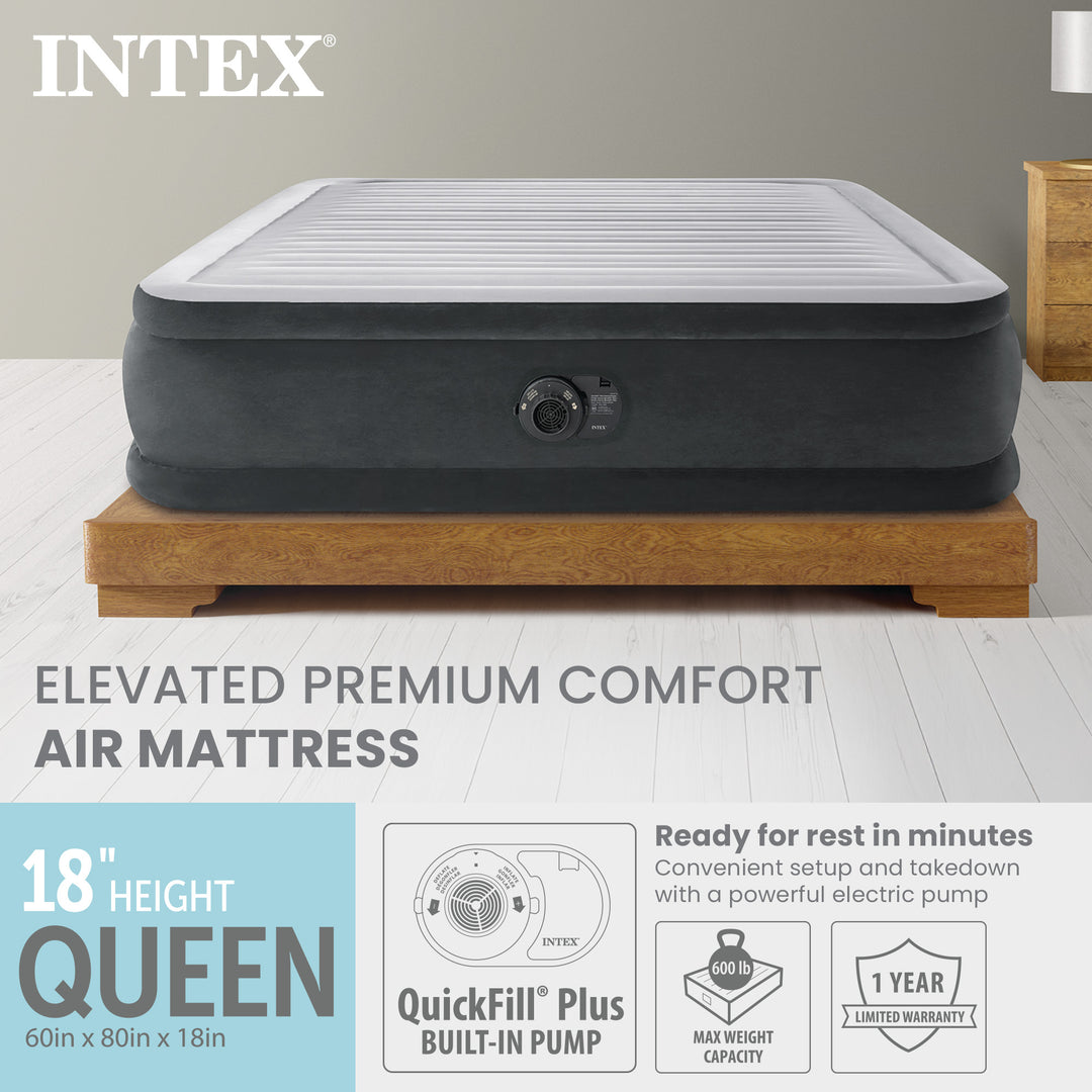 Intex Dura Beam Deluxe Pillow Raised Bed with Built In Pump, Queen