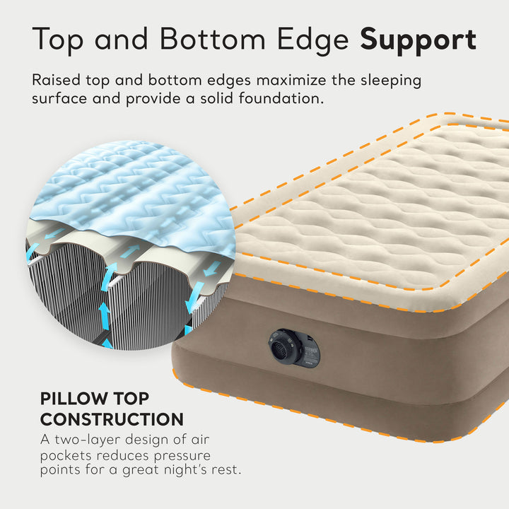 Intex 64427ED Dura-Beam Deluxe Ultra Plush Air Mattress with Built-in Pump, Twin