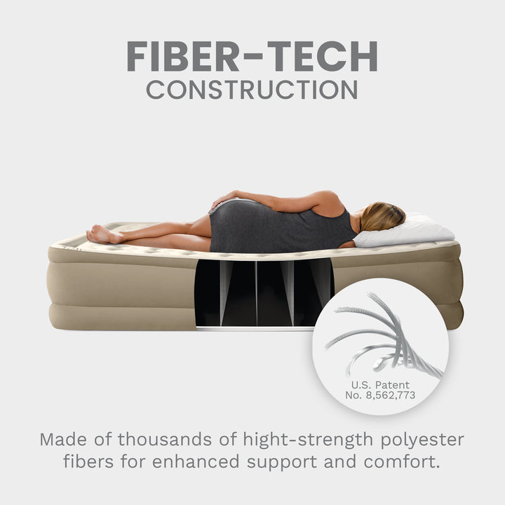 Intex Ultra Plush Fiber Tech Airbed Mattress with Built in Pump, Twin (Open Box) - VMInnovations