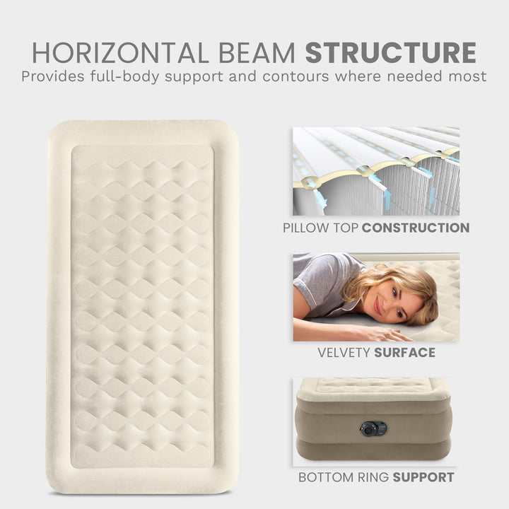 Intex Ultra Plush Fiber Tech Airbed Mattress with Built in Pump, Twin (Open Box) - VMInnovations