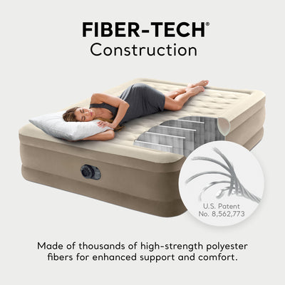 Intex Ultra Plush Fiber Tech Airbed Mattress w/ Built in Pump, Queen (For Parts)