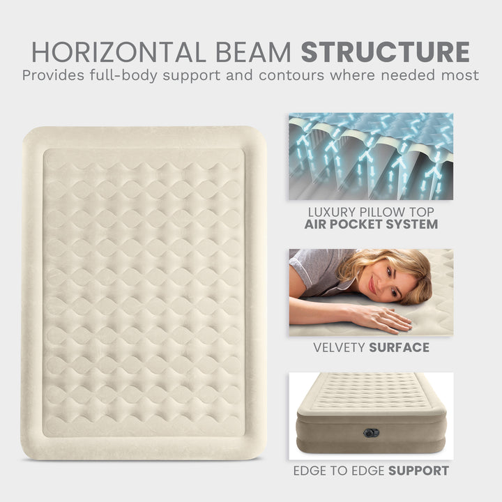 Intex 64427ED Dura-Beam Deluxe Ultra Plush Air Mattress w/Built-in Pump, Queen - VMInnovations
