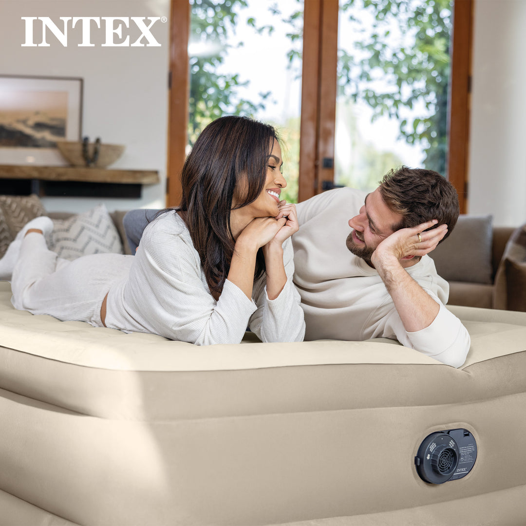 Intex 64427ED Dura-Beam Deluxe Ultra Plush Air Mattress w/Built-in Pump, Queen - VMInnovations