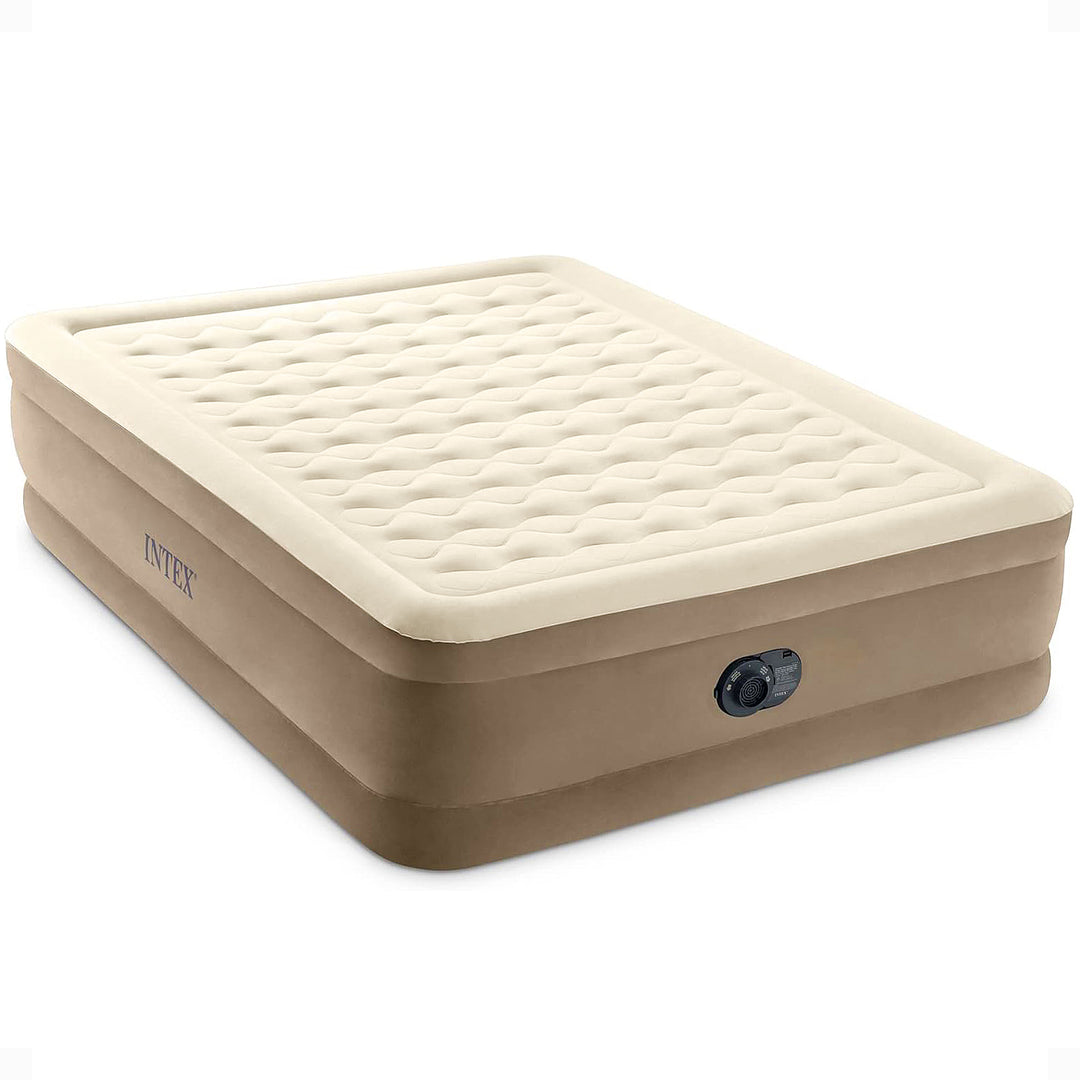Intex Ultra Plush Fiber Tech Airbed Mattress with Built in Pump, Queen (Used)