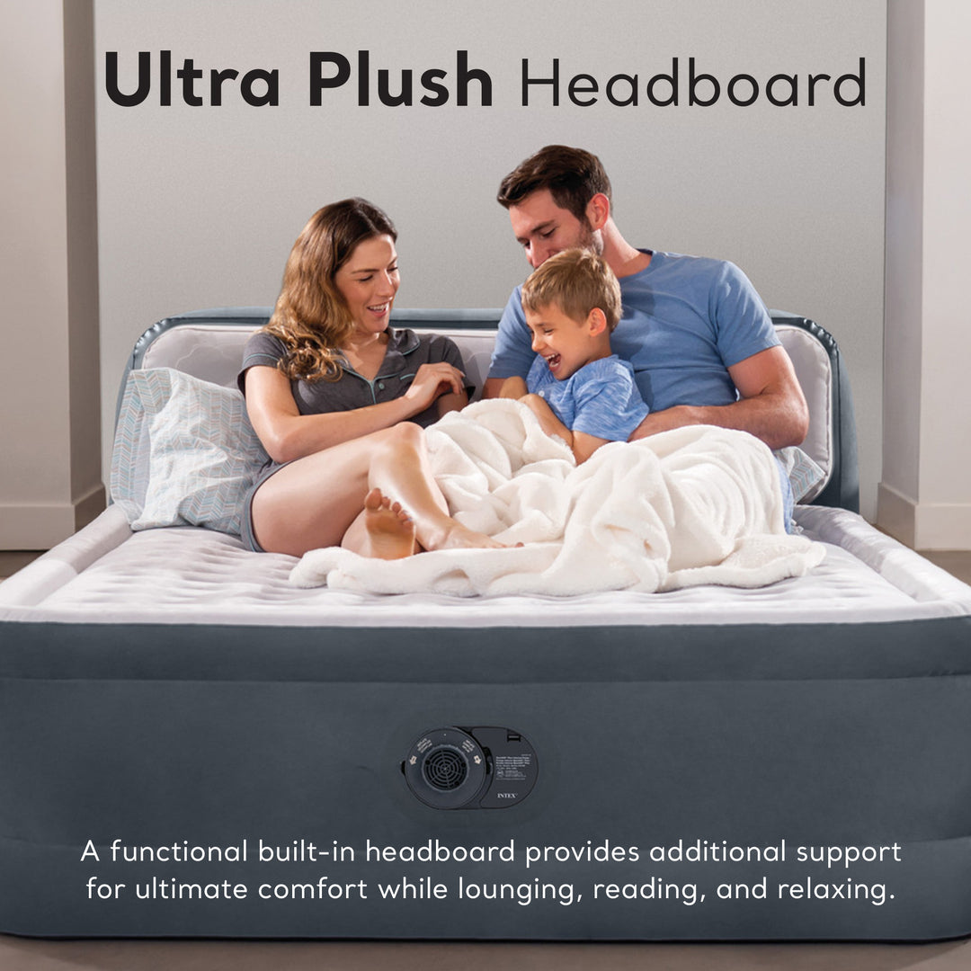 Intex Dura-Beam Deluxe Ultra Plush Headboard Queen Mattress with Built-In Pump