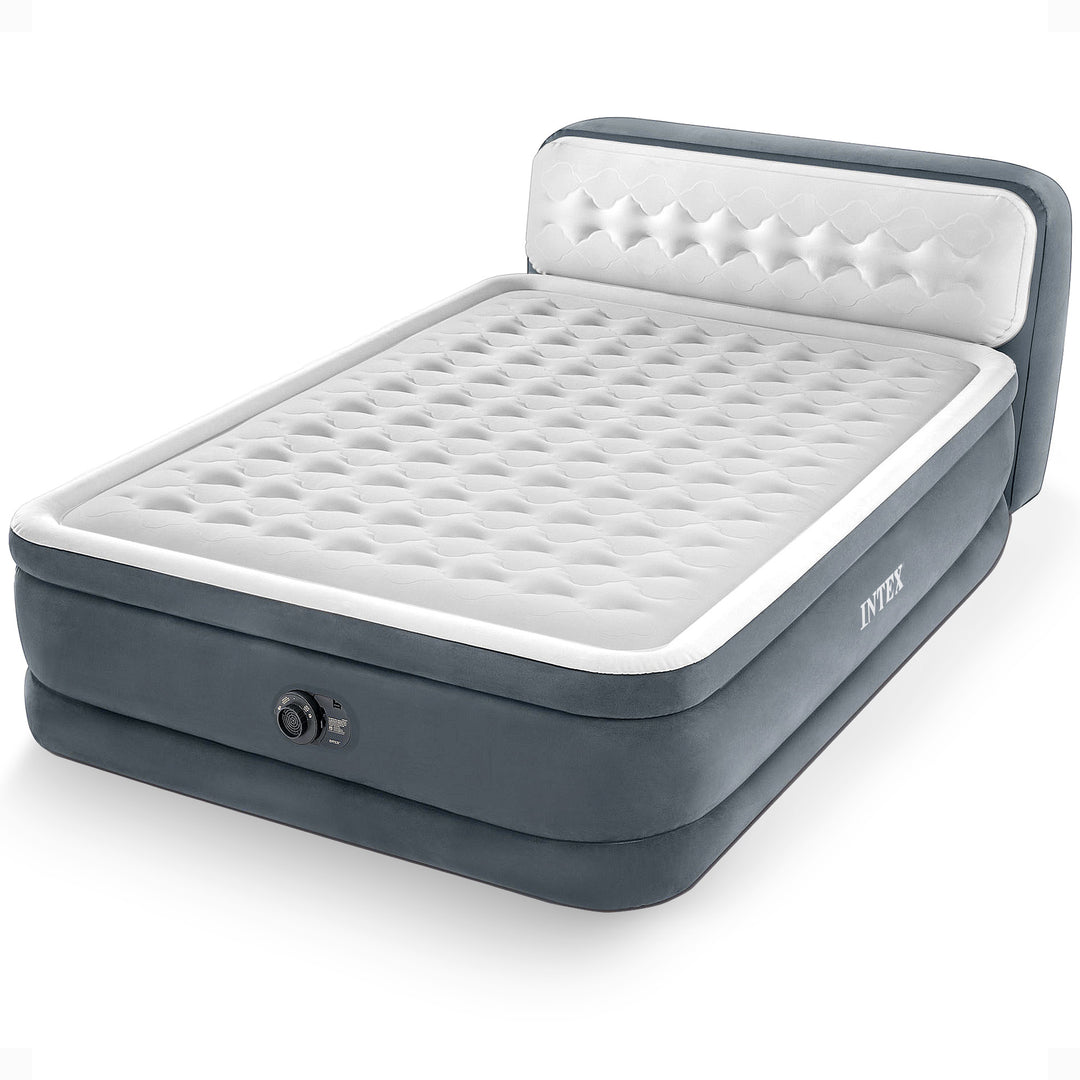 Intex Dura Beam Deluxe Airbed Built in Pump & Ultra Plush Headboard Queen (Used)