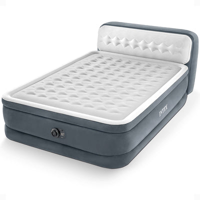 Intex Dura-Beam Deluxe Plush Headboard Queen Mattress Built-In Pump(Open Box)