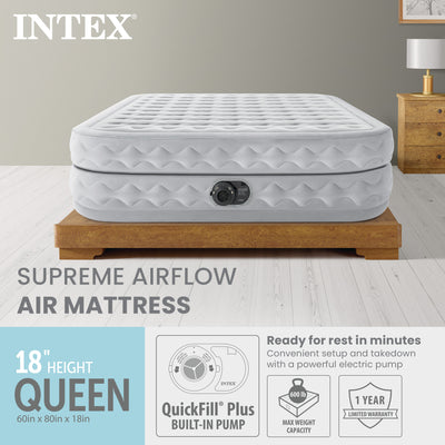 Intex 64489ED Dura Beam Supreme Air Flow Air Mattress with Built In Pump, Queen - VMInnovations