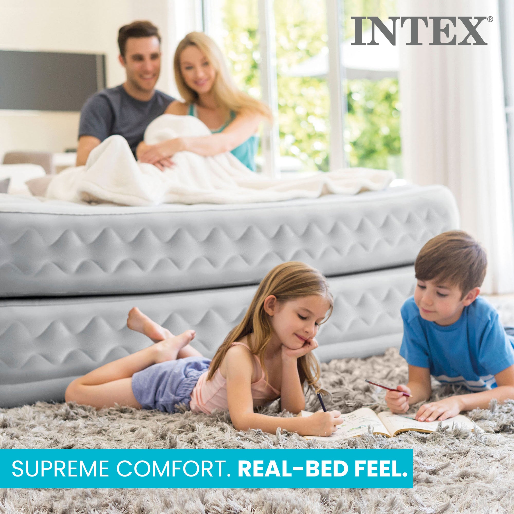 Intex Supreme Air Flow Airbed, Raised Air Mattress with Internal Air Pump, Twin