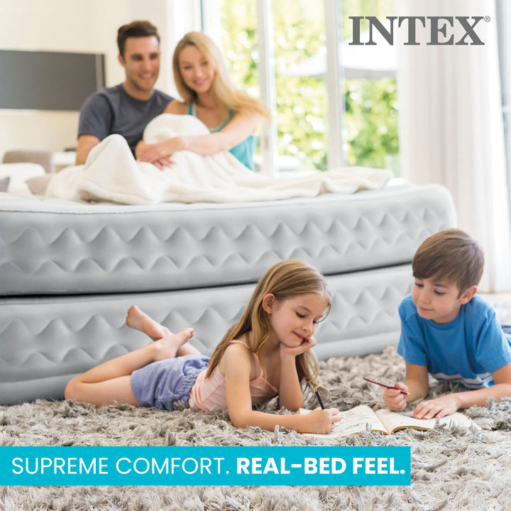 Intex Supreme Air Flow Fiber Tech Air Mattress w/ Built in Pump, Twin (Open Box) - VMInnovations