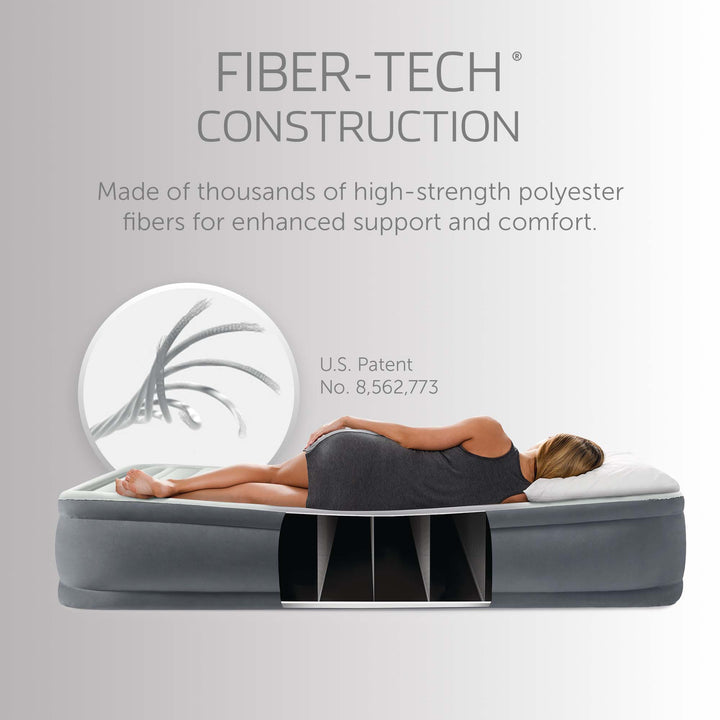 Intex PremAire I Fiber-Tech Air Mattress Bed with Built-In Pump, Full (Open Box)
