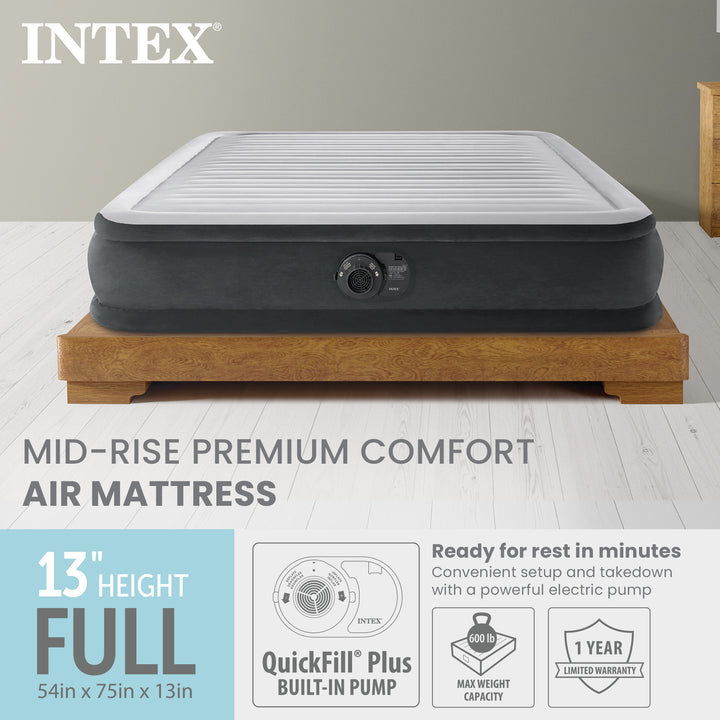 Intex Comfort Deluxe Dura-Beam Plush Air Mattress Bed with Built-In Pump, Full
