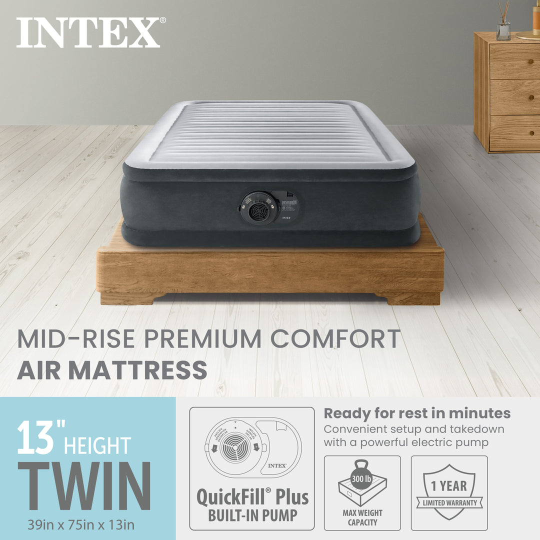Intex 67765ED Dura Beam Comfort Plus 13" Airbed Mattress w/ Built In Pump, Twin