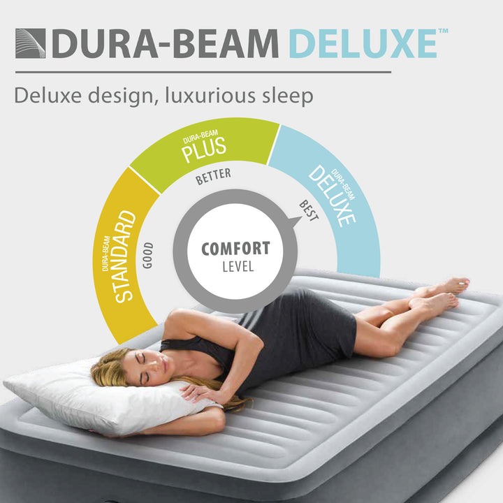 Intex 67765ED Dura Beam Comfort Plus 13" Airbed Mattress w/ Built In Pump, Twin