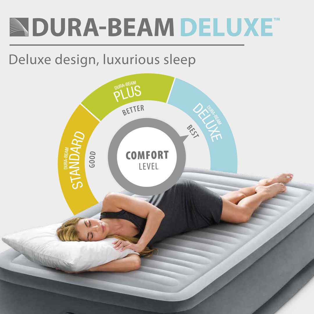 Intex Comfort Deluxe Dura-Beam Plush Air Mattress Bed with Built-In Pump, Full