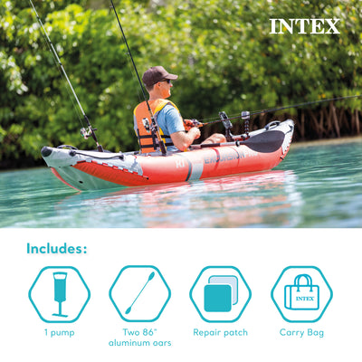 Intex Excursion Pro Inflatable Fishing Vinyl Kayak with Oar and Pump (Open Box)