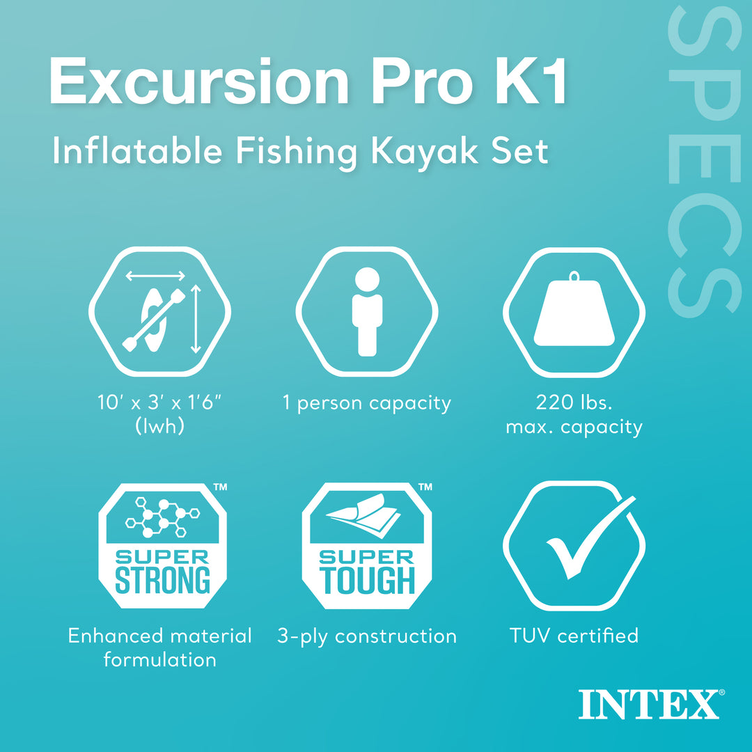 Intex Excursion Pro Inflatable Fishing Vinyl Kayak with Oar and Pump (Open Box) - VMInnovations