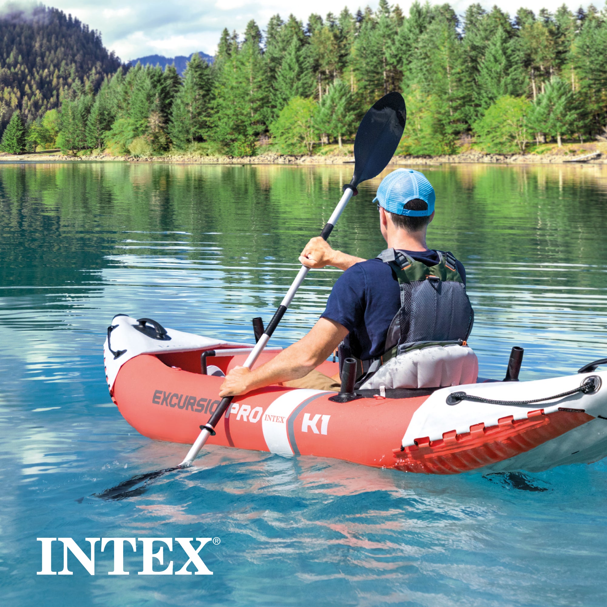 Intex Excursion Pro K1 Single Person Inflatable Vinyl Fishing Kayak w/ Oar/Pump - VMInnovations