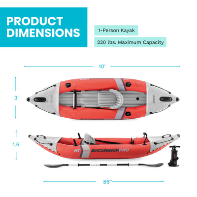 Intex Excursion Pro K1 Single Person Inflatable Vinyl Fishing Kayak w/ Oar/Pump