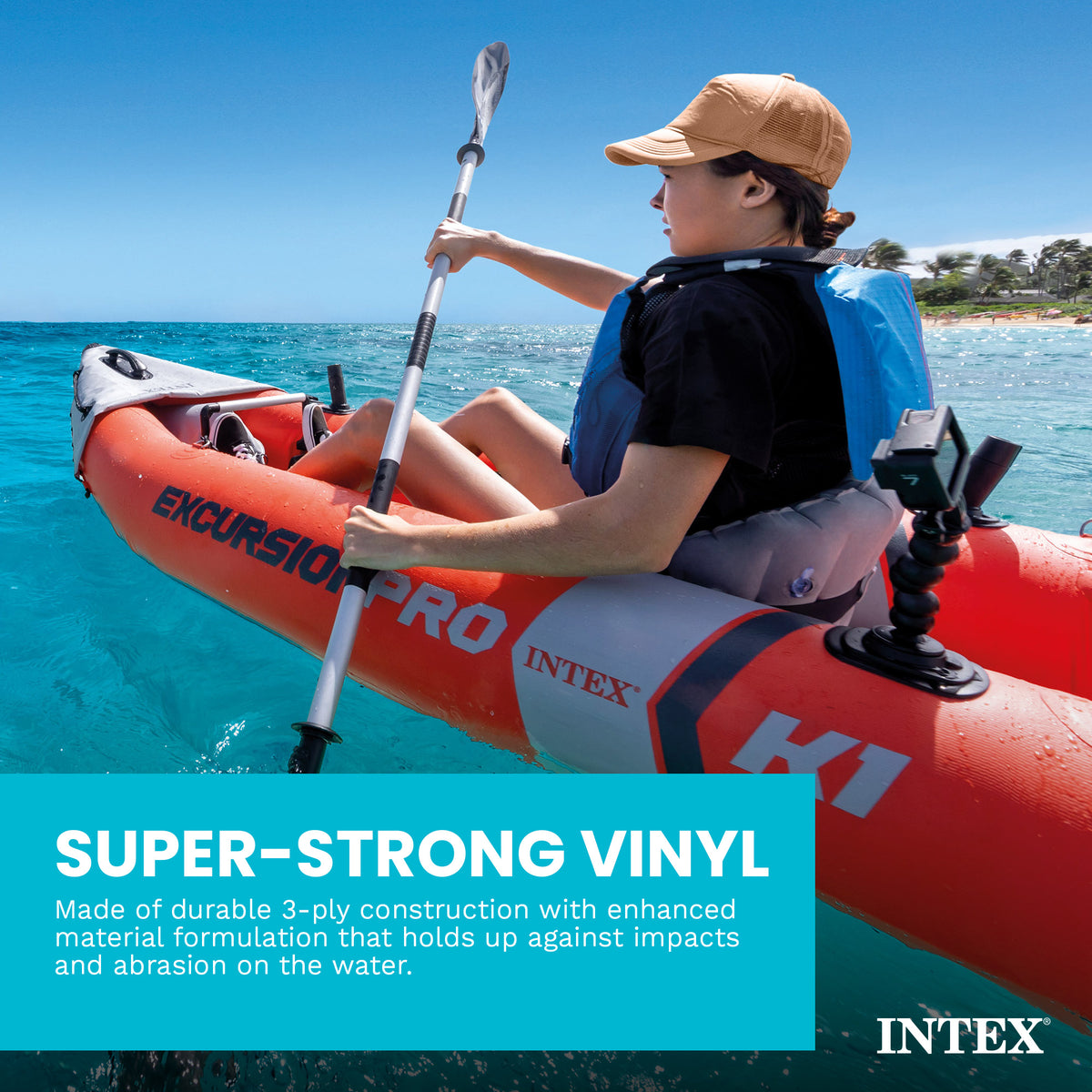 Intex Excursion Pro K1 Single Person Inflatable Vinyl Fishing Kayak w/ Oar/Pump