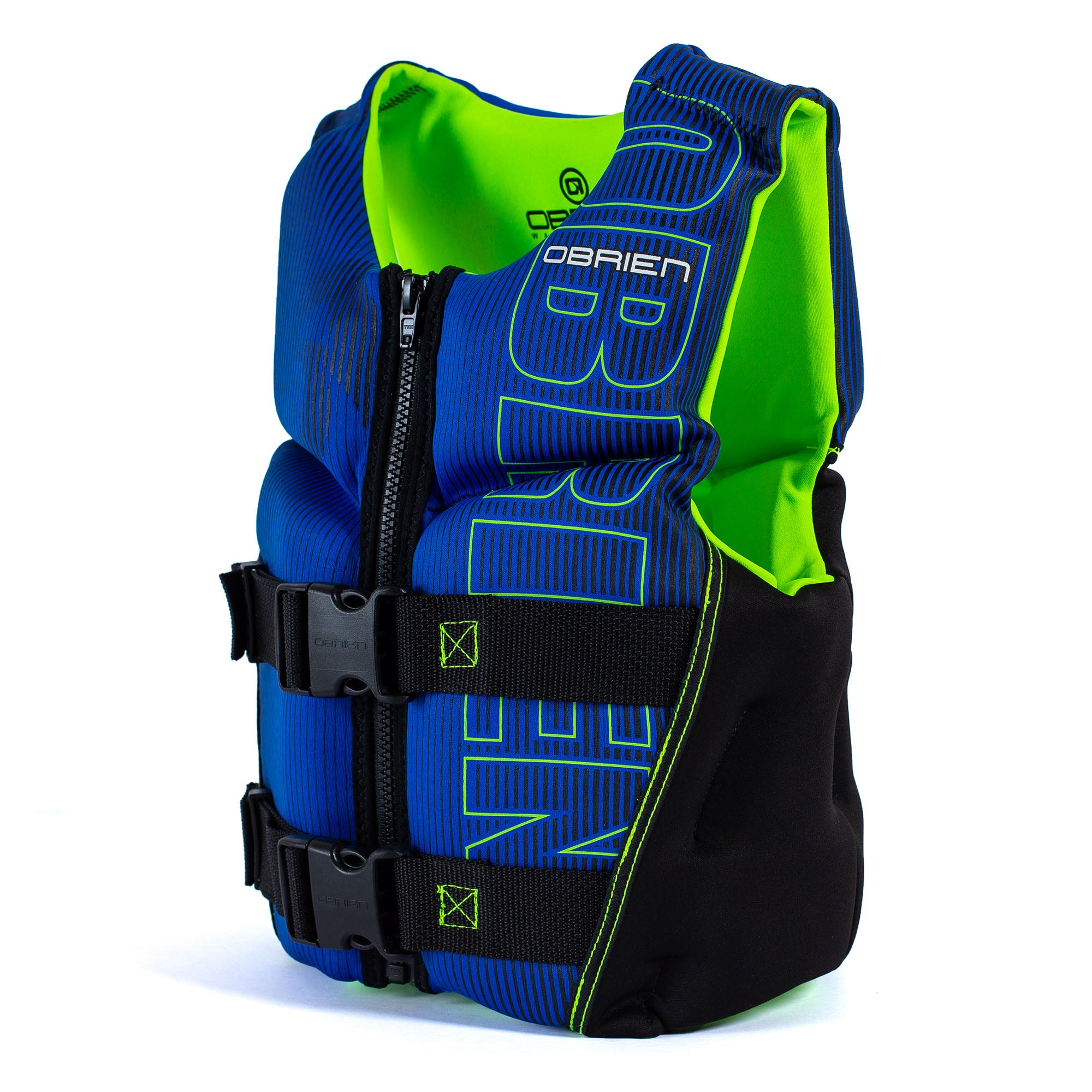 O'Brien Flex V-Back Youth Kids USCG Safety Vest Life Jacket, Blue & Lime Green