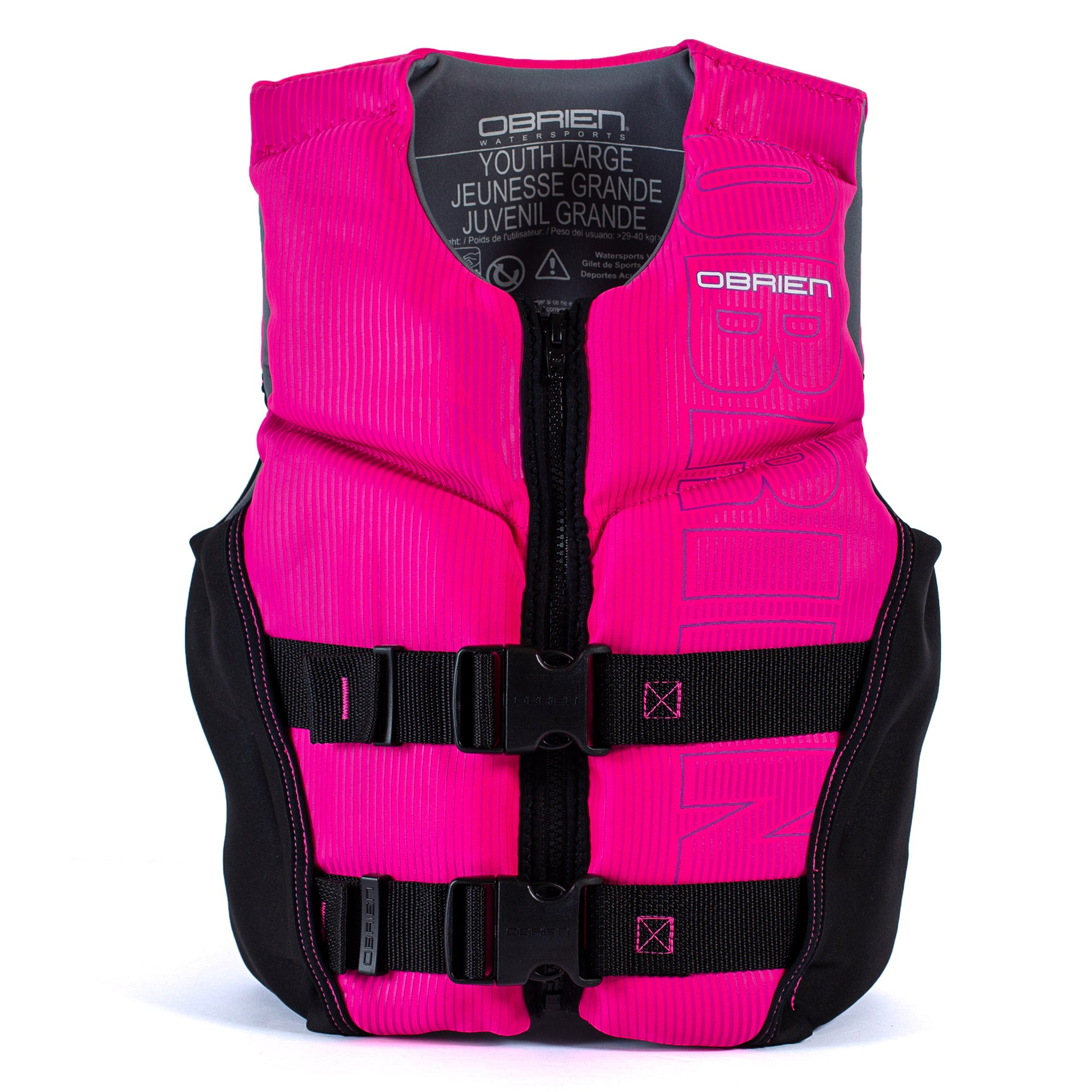 O'Brien Youth Small Flex V-Back Life Vest w/ Zipper & 2 Adjustable Belts, Pink