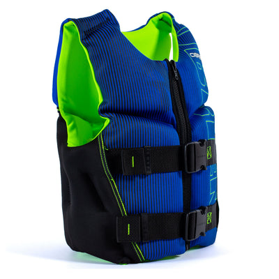 O'Brien Flex V-Back Youth Kids USCG Safety Vest Life Jacket, Blue & Lime Green
