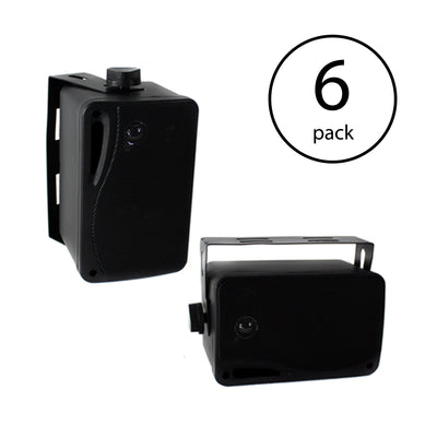 Pyle PLMR24B 3.5" 200 Watt 3-Way Weather Proof Box Speaker System Black (6 Pack)