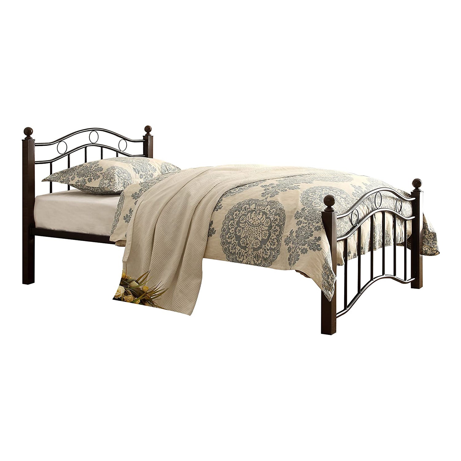 Homelegance Averny Twin Size Home Metal Platform Bed Frame with Headboard, Black