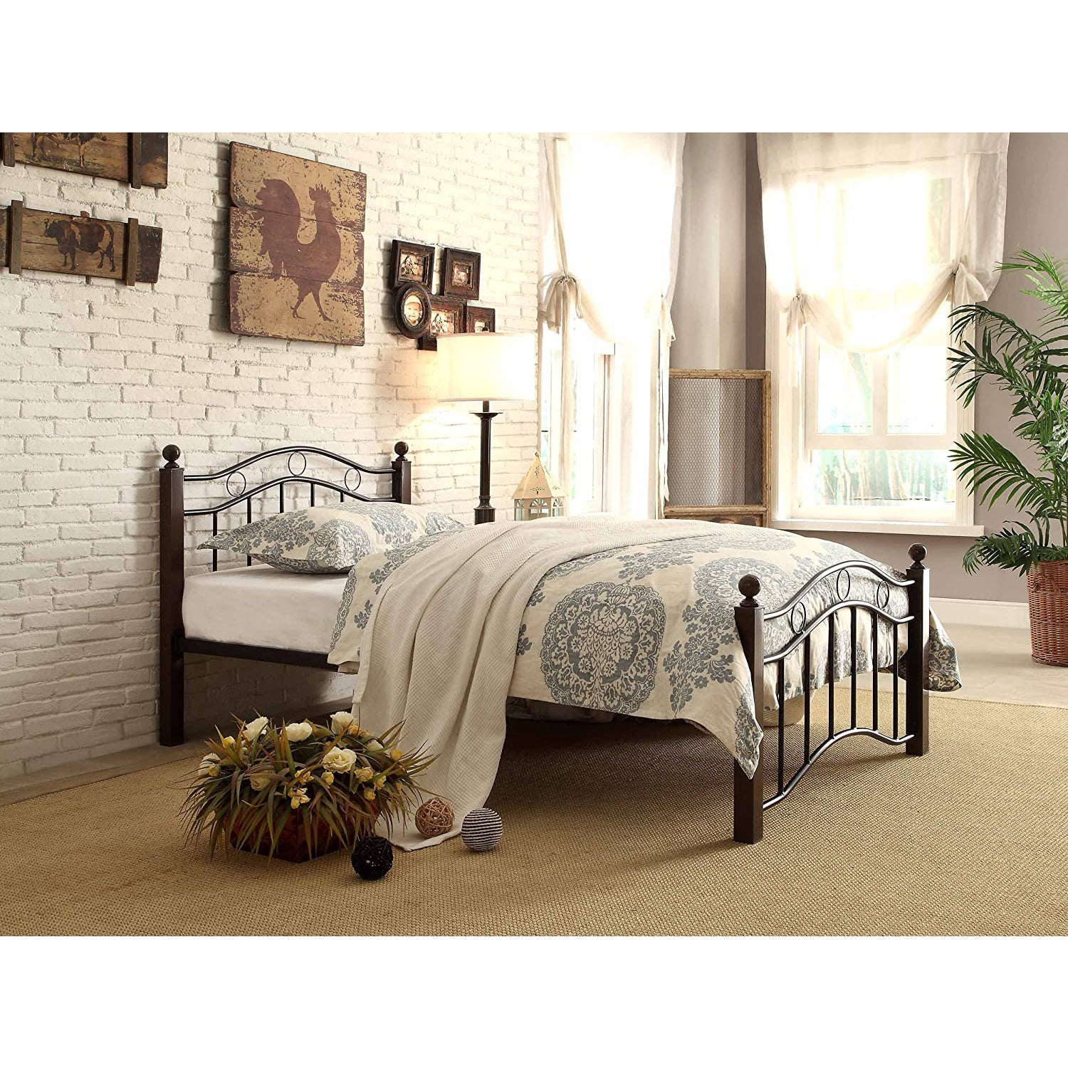 Homelegance Averny Twin Size Home Metal Platform Bed Frame with Headboard, Black