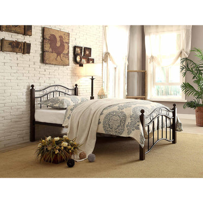 Homelegance Averny Twin Size Home Metal Platform Bed Frame with Headboard, Black