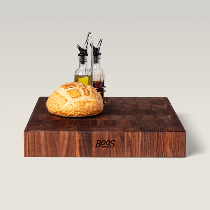 John Boos Large Walnut Wood End Grain Cutting Board for Kitchen, 18" x 18" x 3" - VMInnovations