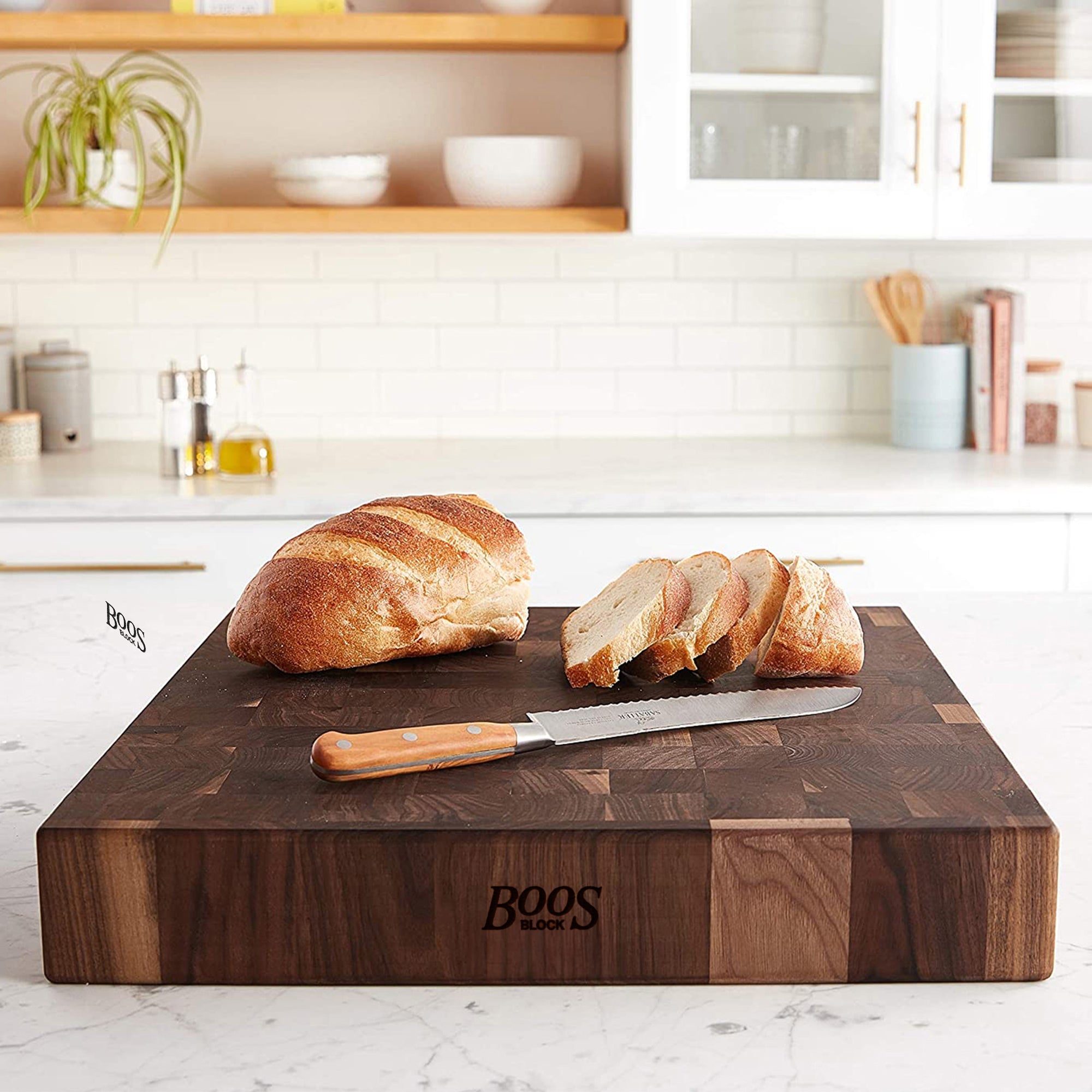 John Boos Walnut Wood Edge Grain Chopping Block, 18 x 18 x 3 Inches (Open Box) - VMInnovations