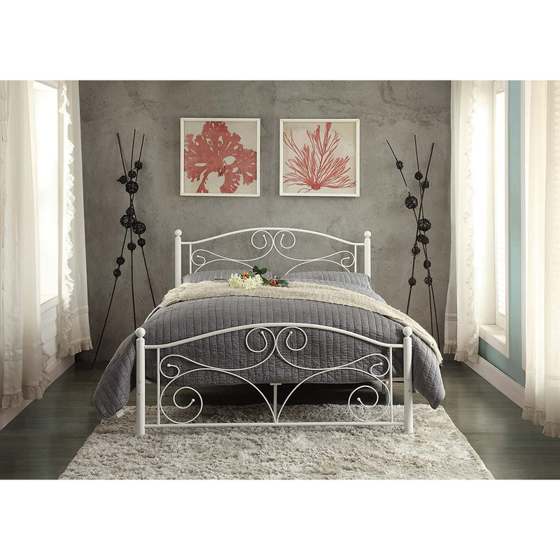 Homelegance Pallina Full Size Metal Bed Frame with Headboard, White (Open Box)
