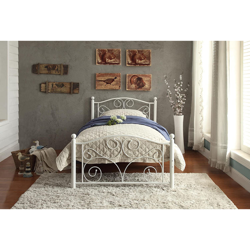 Homelegance Pallina Twin Size Metal Bed Frame with Headboard, White (Open Box)