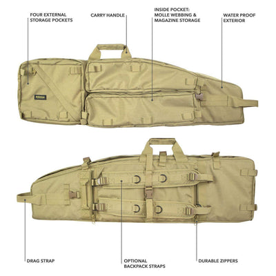 Elkton Outdoors ELK-RIFB-TAN Tactical Rifle Drag Bag w/ Optional Backpack Straps - VMInnovations