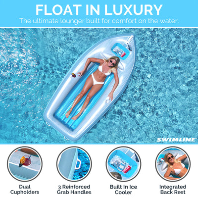 Swimline 90135 Classic Inflatable Cruiser Boat Pool Float with 2 Cup Holders - VMInnovations