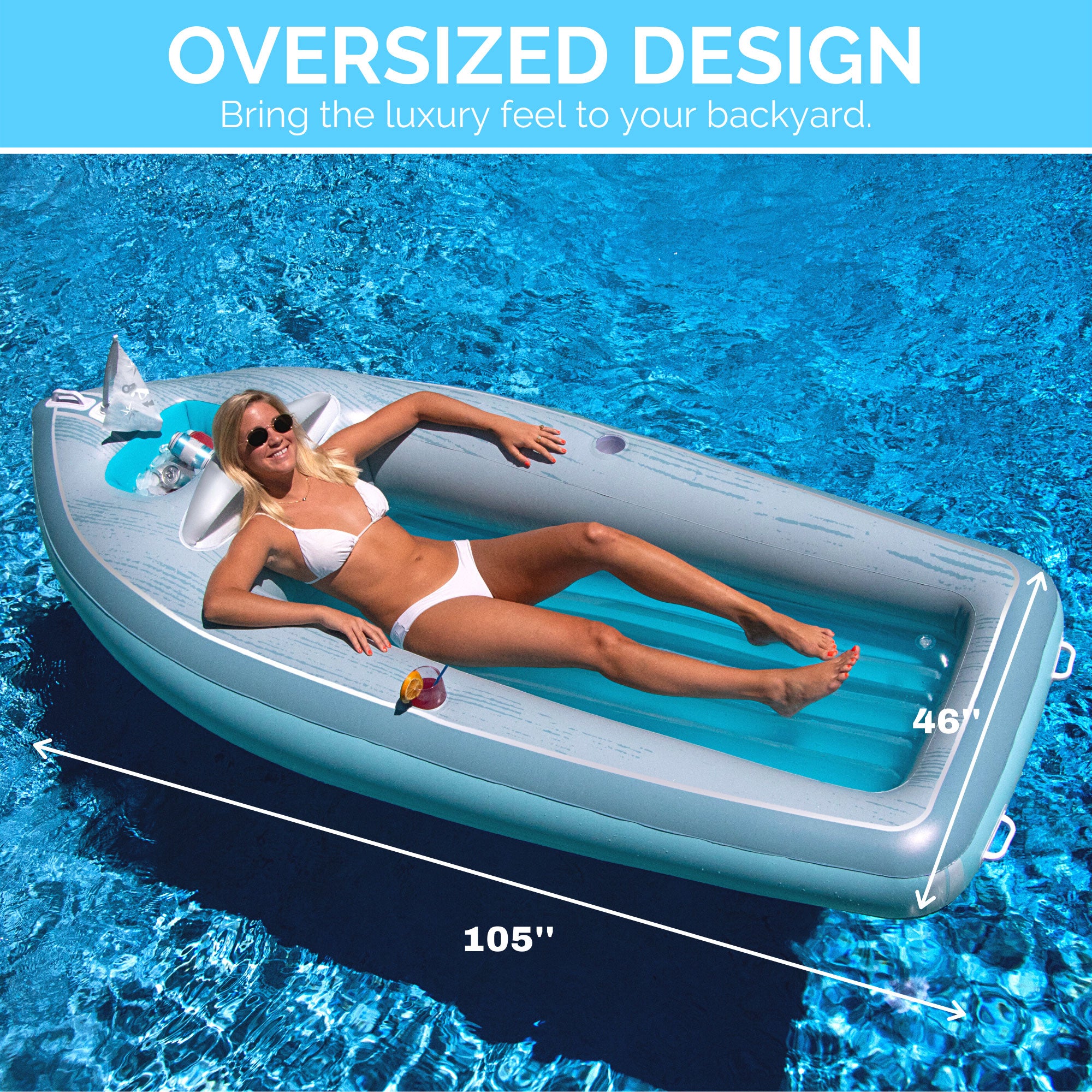 Swimline 90135 Classic Inflatable Cruiser Boat Pool Float with 2 Cup Holders - VMInnovations