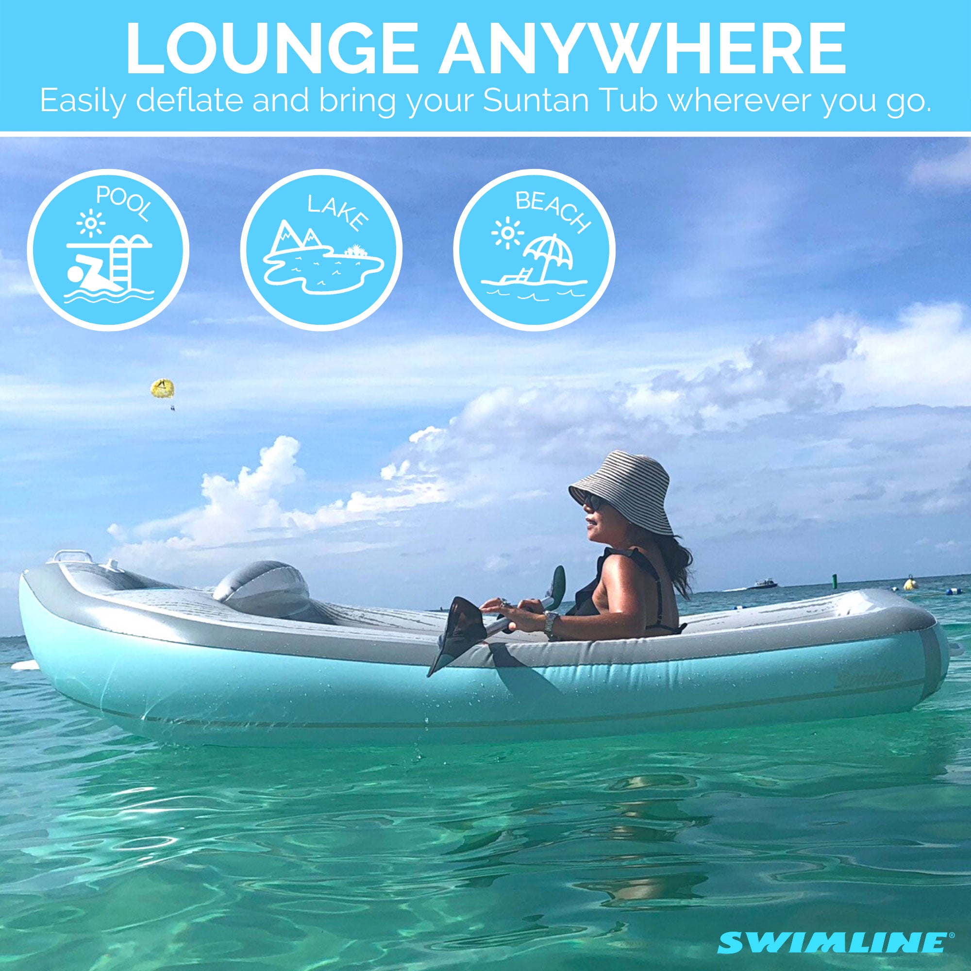 Swimline 90135 Classic Inflatable Cruiser Boat Pool Float with 2 Cup Holders - VMInnovations